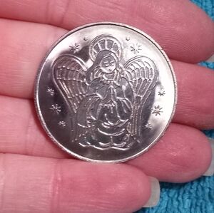 Silver Guardian Angel Coin Vintage Christian Catholic Religious